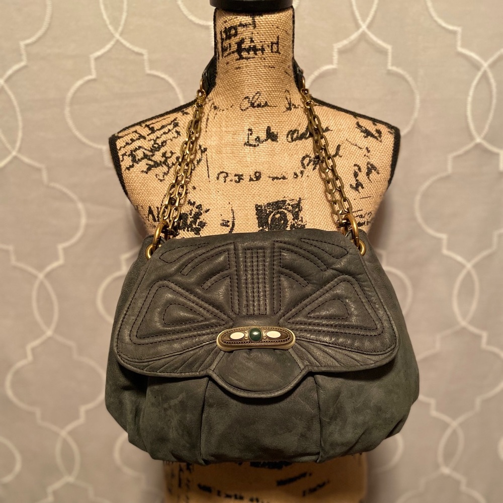 Isabella Fiore green leather shoulder bag